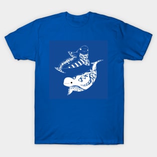 blue ocean beluga whales in ecopop pattern T-Shirt